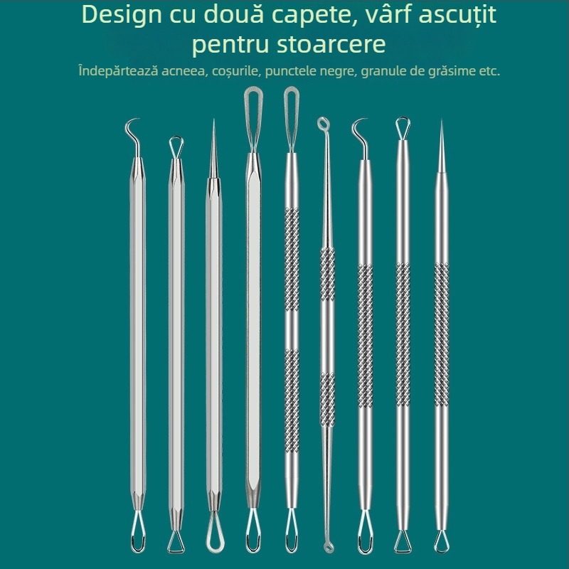 Set pentru acnee cu ace pentru curățarea punctelor negre, pensete precise pentru coșuri și instrument de extracție a comedoanelor