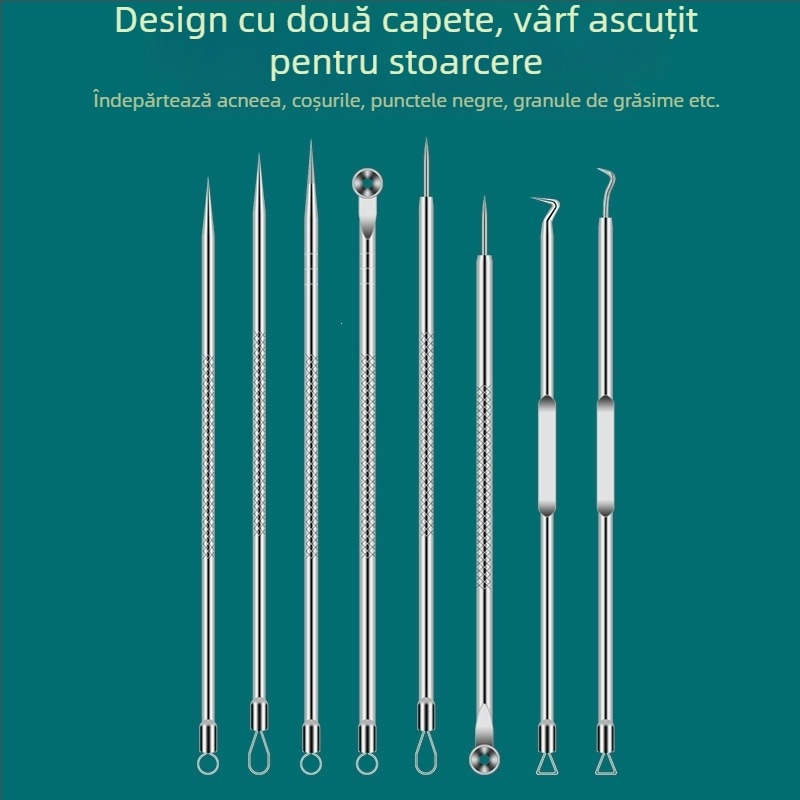 Set pentru acnee cu ace pentru curățarea punctelor negre, pensete precise pentru coșuri și instrument de extracție a comedoanelor