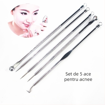 Set de 5 ace din oțel inoxidabil pentru eliminarea punctelor negre – unealtă de frumusețe pentru acnee