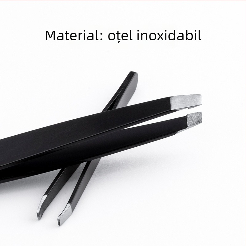 Set din oțel inoxidabil, din două piese, pentru sprânene: clemă pentru sprânene cu vârf înclinat și pensetă pentru îndepărtarea părului, modelarea sprânnenelor și îngrijirea bărbii