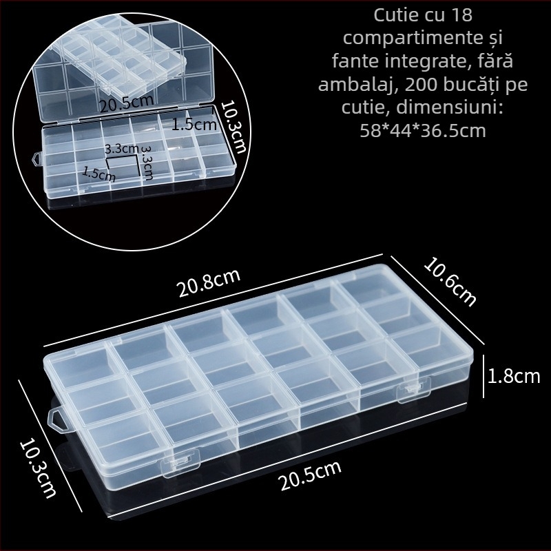 Cutie de depozitare cu 18 compartimente și sloturi pentru carduri, organizator pentru piese mici, mărgele și cristale, cutie PP pentru bijuterii și accesorii de pescuit