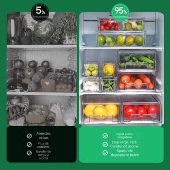 Bow Casetă de depozitare pentru frigider cu sertar — recipient PET transparent pentru legume, conservare alimentară, plastic de bucătărie