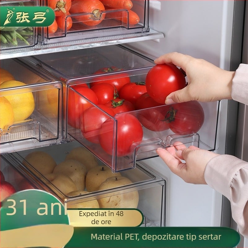 Bow Casetă de depozitare pentru frigider cu sertar — recipient PET transparent pentru legume, conservare alimentară, plastic de bucătărie