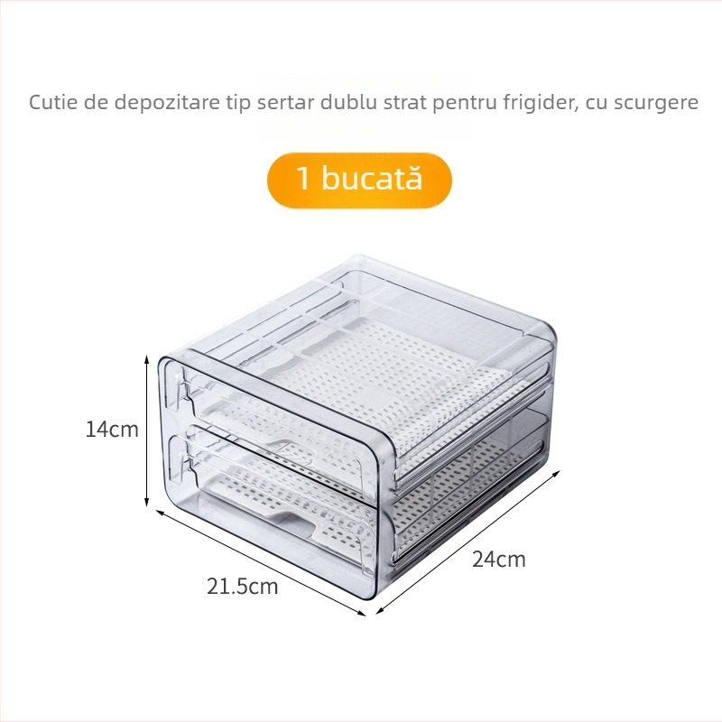 Cutie de depozitare frigorifică, tip sertar, pentru bucătărie, de calitate alimentară pentru fructe și legume, organizator transparent cu două niveluri