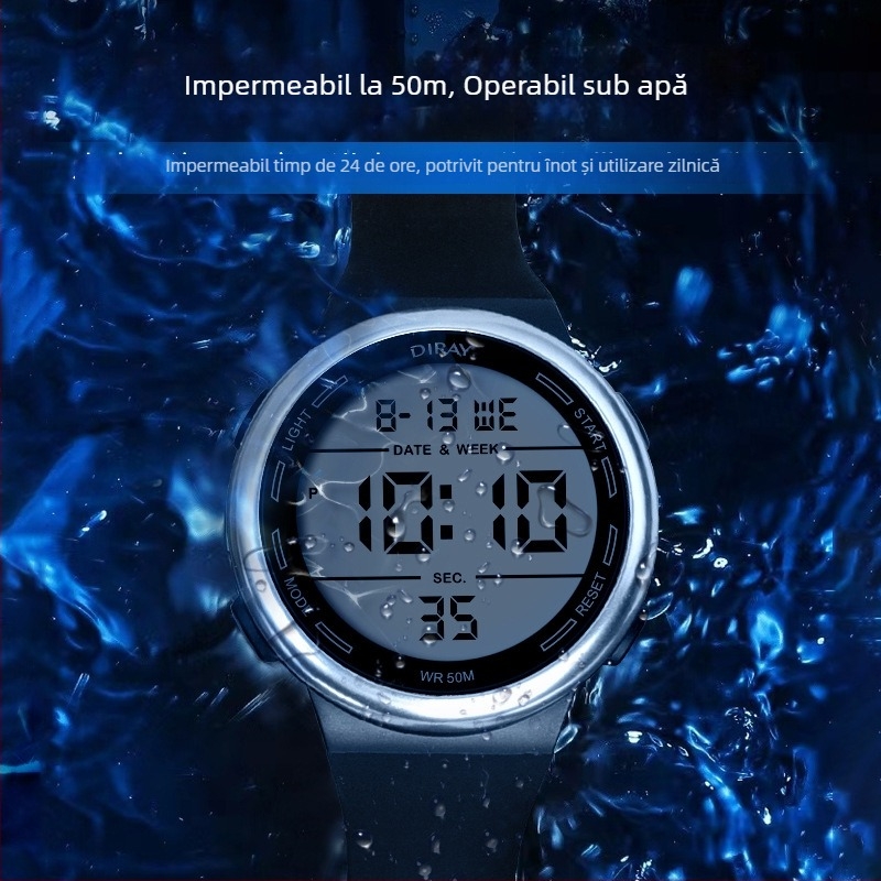 Ceas electronic multifuncțional, impermeabil 50 m, cronograf, alarmă, afișaj iluminat, ceas sport pentru adolescenți, în stoc