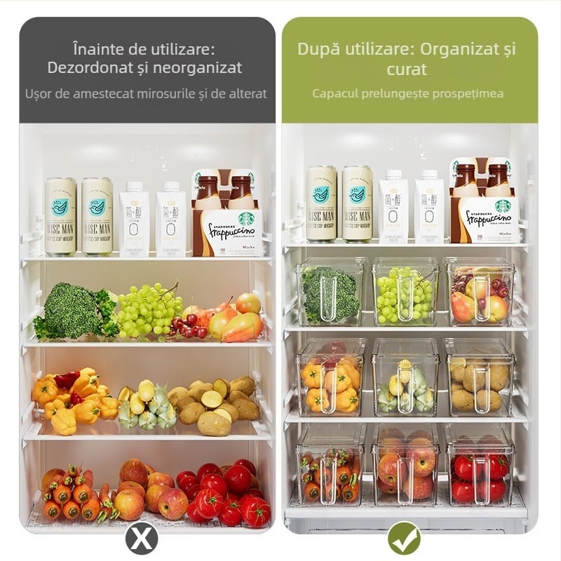 Z2655 Cutie de depozitare a alimentelor pentru frigider, PET, capacitate mare, tip sertar, transparent