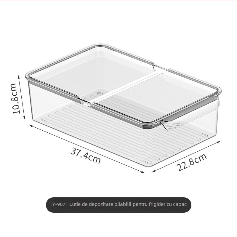 Casetă de depozitare în frigider, cu sertar din PET, pentru fructe și legume, cu capac pliabil