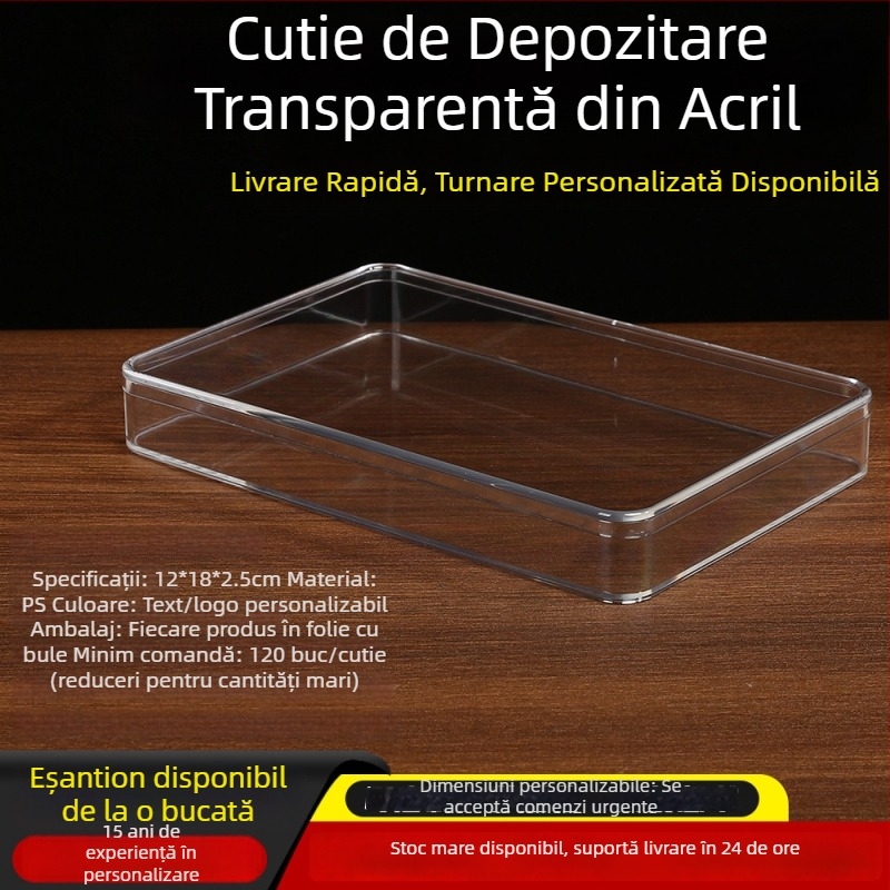 Cutie din plastic dreptunghiular, de calitate alimentară, transparentă din acril pentru gustări și fursecuri, depozitare și expunere pe birou
