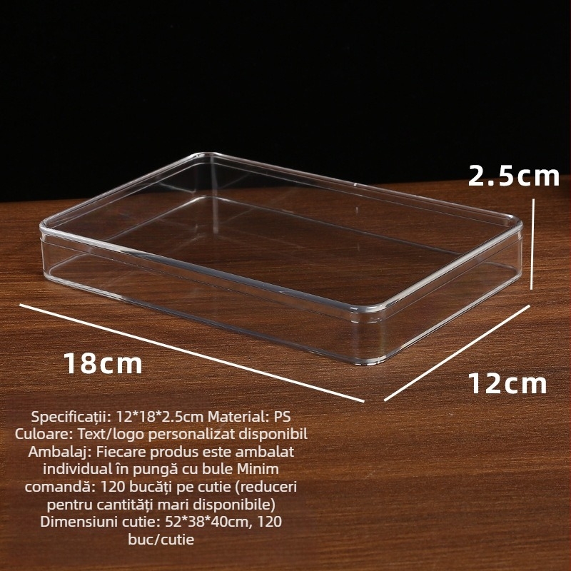 Cutie din plastic dreptunghiular, de calitate alimentară, transparentă din acril pentru gustări și fursecuri, depozitare și expunere pe birou