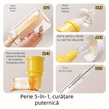 Set de curățare pentru biberoane cu perie din silicon pentru pahare, perii pentru tetine și paie