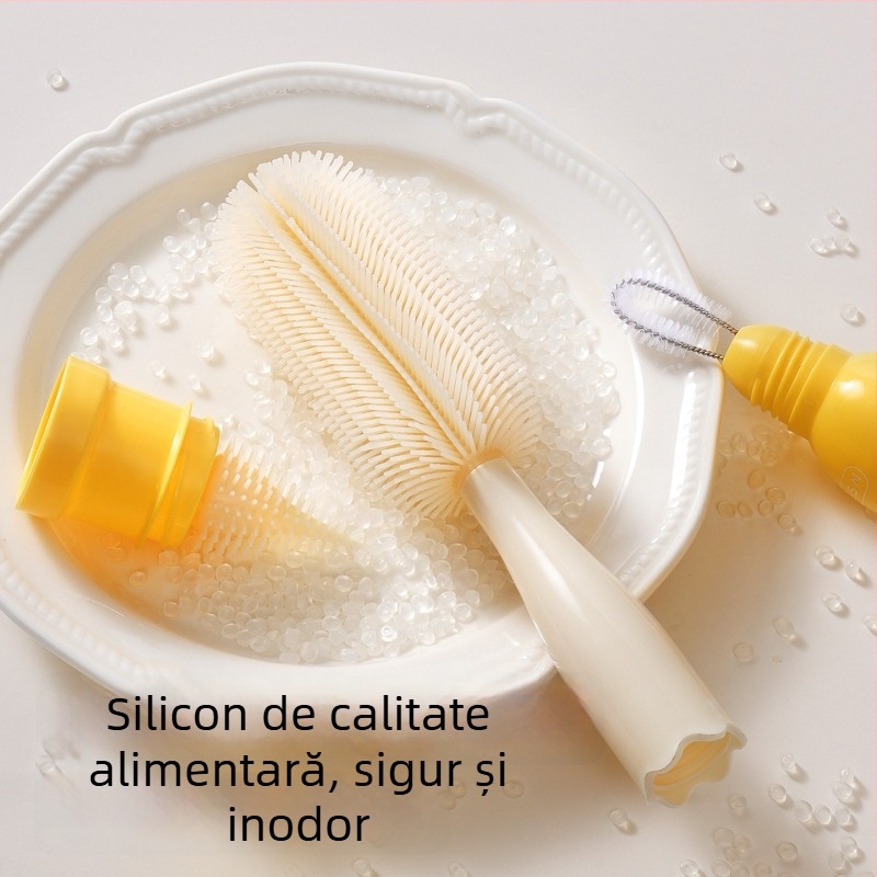 Set de curățare pentru biberoane cu perie din silicon pentru pahare, perii pentru tetine și paie