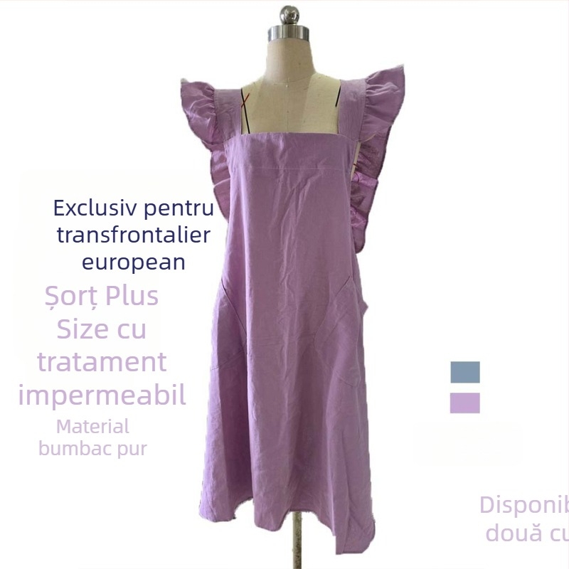 Șorț de bucătărie pentru femei, din bumbac impermeabil, cu logo imprimabil, model floral, minimalist, fără șireturi