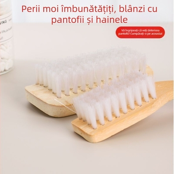 Perie pentru pantofi cu mâner lung din bambus, peri tari, multifuncțională pentru pantofi și haine