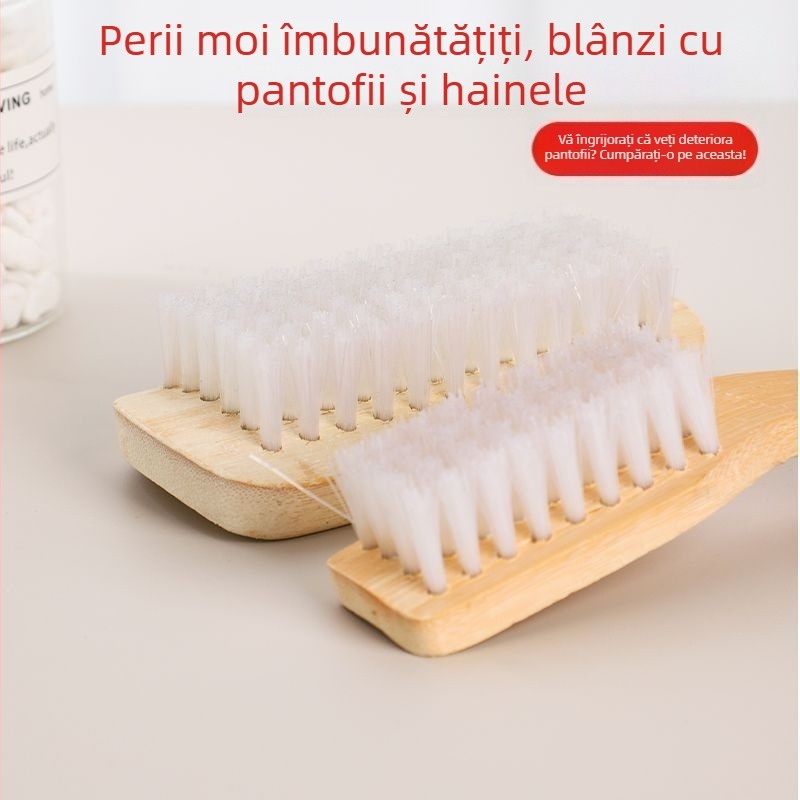 Perie pentru pantofi cu mâner lung din bambus, peri tari, multifuncțională pentru pantofi și haine