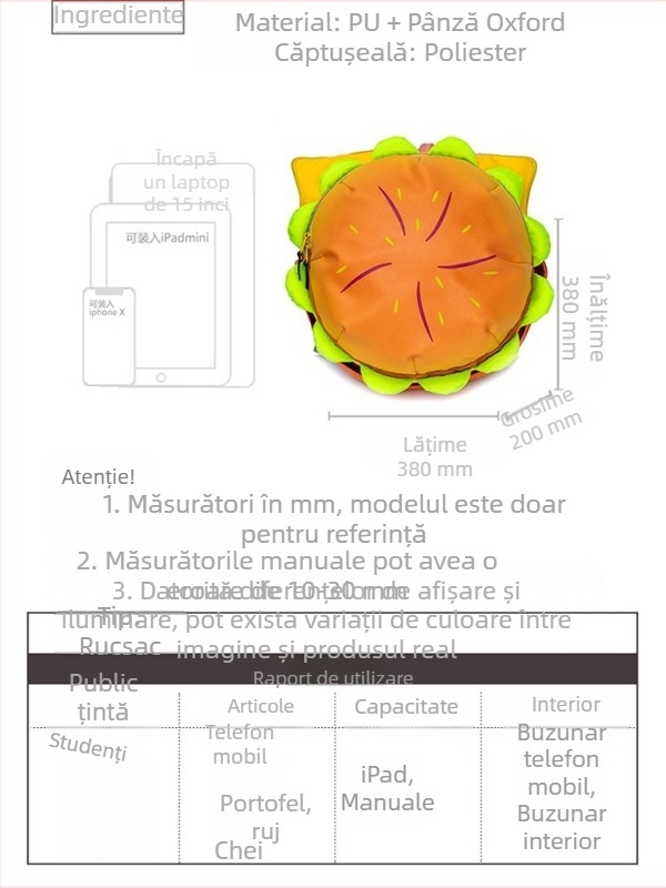 Rucsac unisex cu motif animat de brânză, drăguț și versatil, capacitate mare, compartimente multiple, potrivit pentru laptop de 14 inch