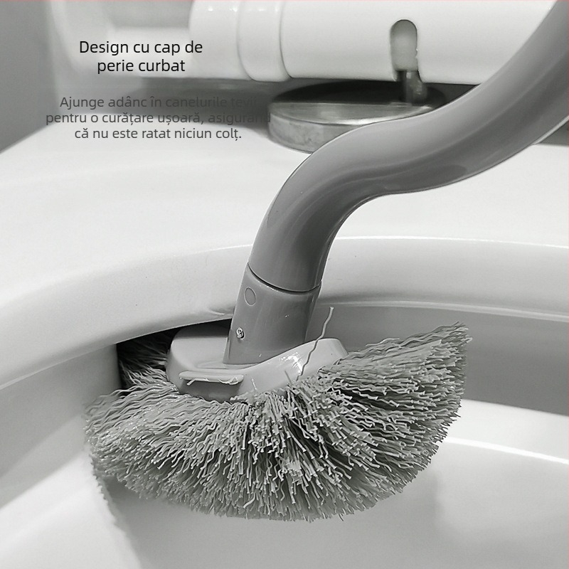 Perie de toaletă dintr-o singură bucată, cu mâner lung și peri rigizi pentru curățare temeinică, fără colțuri moarte, design fără găuri