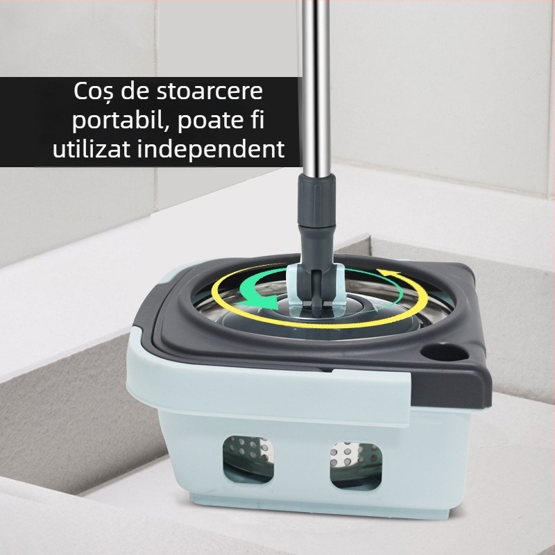 Găleată pentru mop rotativ cu sistem dual-drive, set despărțibil cu cap mop absorbant, lavabil manual