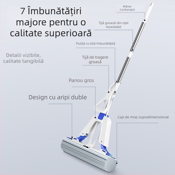 Mayflower mop din bumbac pentru uz casnic, pliabil, cu o dublă absorbție, curățare fără atingere, mop cu 2 capete