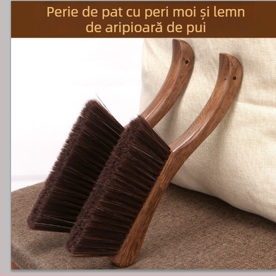Perie de praf pentru pat cu mâner din lemn în formă de aripă de pui și peri moi