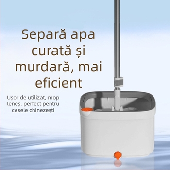 Set găleată mop spin cu separare apă curată și apă murdară, mop rotativ acționat manual, mâner telescopic de 135 cm