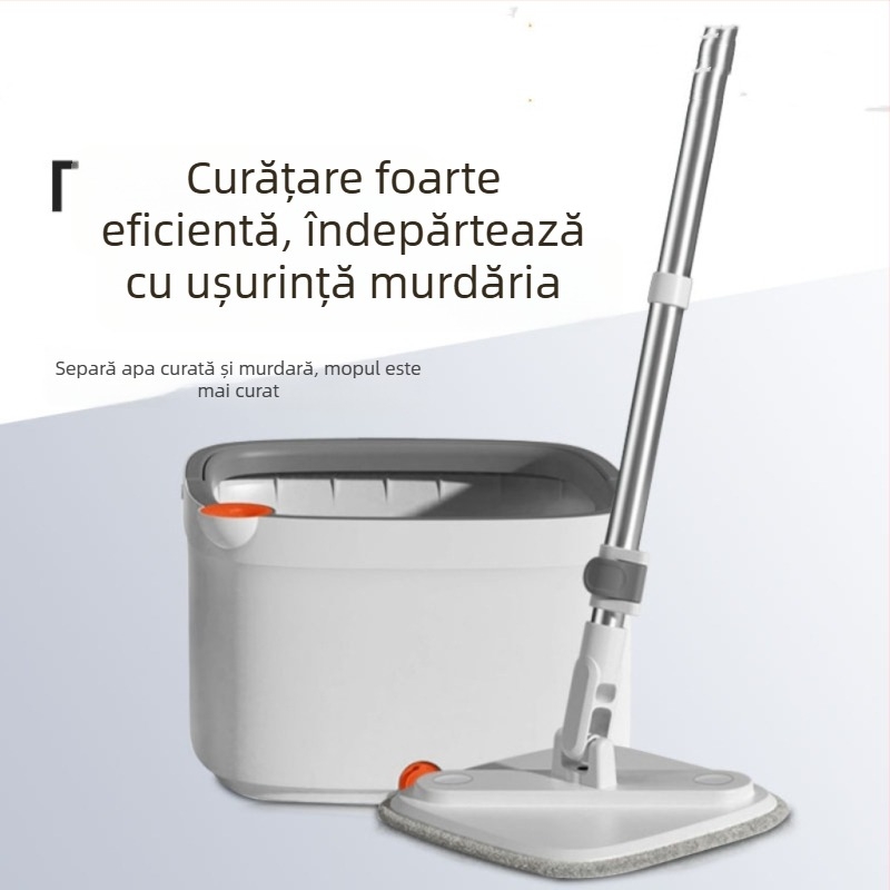 Set găleată mop spin cu separare apă curată și apă murdară, mop rotativ acționat manual, mâner telescopic de 135 cm