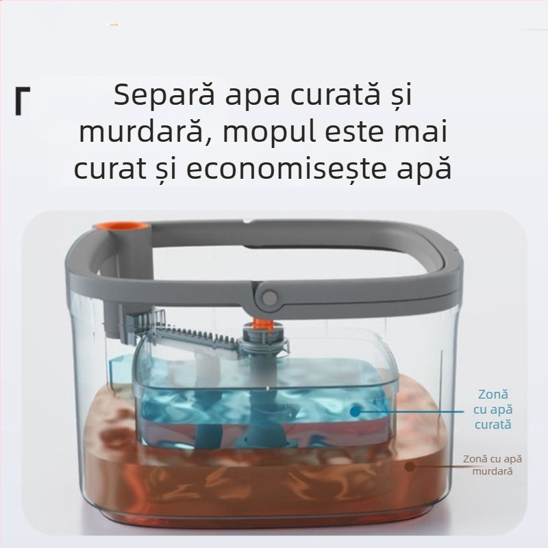 Set găleată mop spin cu separare apă curată și apă murdară, mop rotativ acționat manual, mâner telescopic de 135 cm