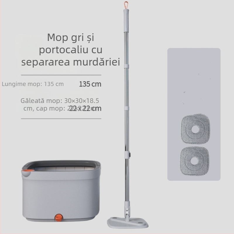 Set găleată mop spin cu separare apă curată și apă murdară, mop rotativ acționat manual, mâner telescopic de 135 cm
