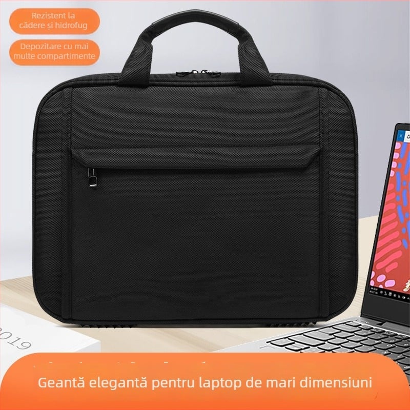 Geantă de documente din Oxford, capacitate mare, impermeabilă, compartiment pentru laptop de 15 inch, cu logo imprimat