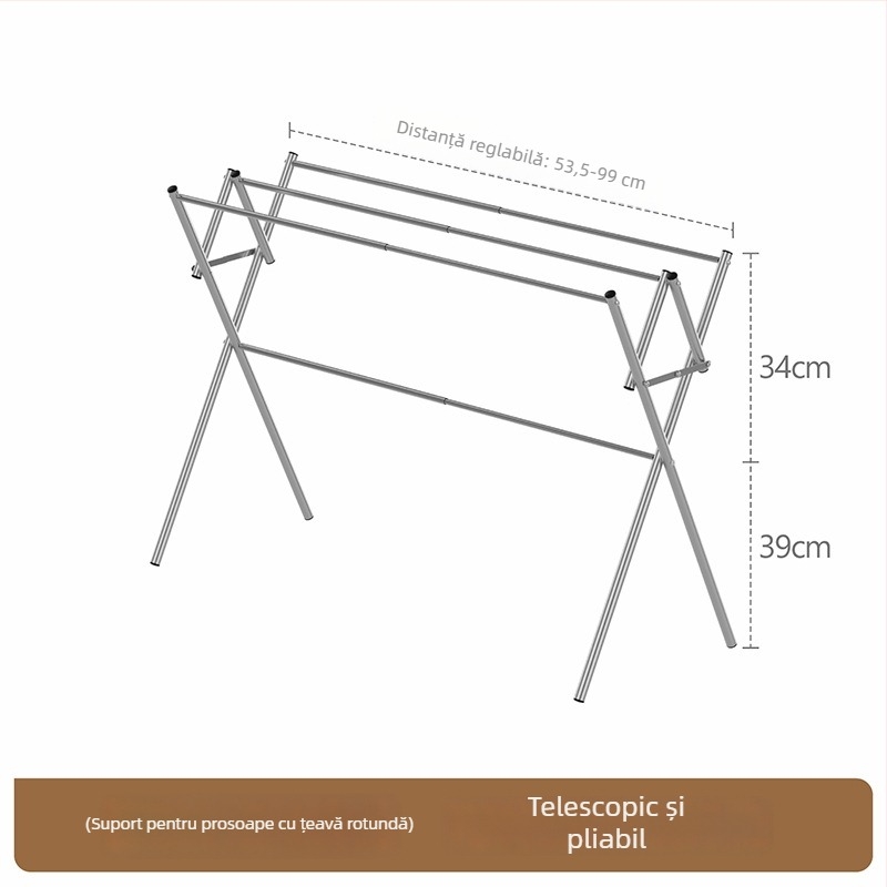 Uscător de haine din oțel inoxidabil, suport pe podea, design compact pliat pentru uz casnic, potrivit pentru ferestre, balcoane, haine de copii și scutece