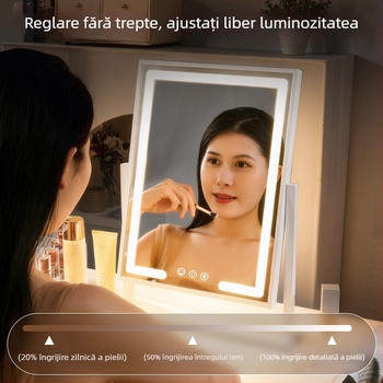 Oglindă de machiaj de birou cu iluminare, oglindă de machiaj rotativă pentru uz casnic, oglindă de dressing în dormitor