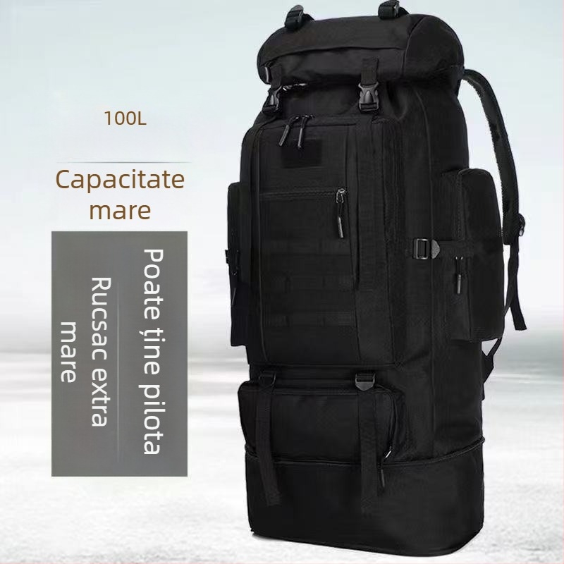 Rucsac de drumeție cu capacitate de 100L, extensibil, unisex, impermeabil și respirabil, model camuflaj pentru activități în aer liber