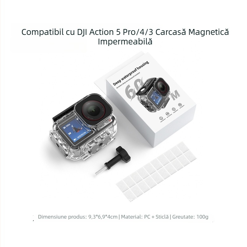 Carcasă impermeabilă pentru DJI Action5 Pro/4/3 — husă de scufundare la 60 m, accesoriu pentru cameră de acțiune