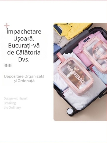 Geantă de cosmetică PU pentru călătorii, capacitate mare, impermeabilă, separare uscat-umed, portabilă