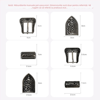 Set personalizat de catarame pentru curea – trei piese, textură vintage, cataramă metalică cu tijă, produse din piele