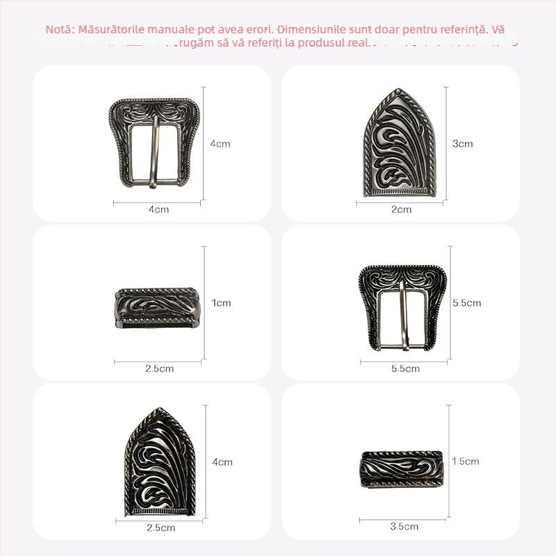 Set personalizat de catarame pentru curea – trei piese, textură vintage, cataramă metalică cu tijă, produse din piele