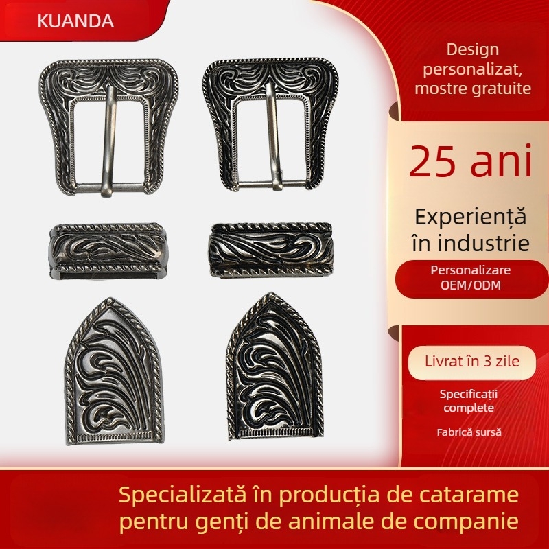 Set personalizat de catarame pentru curea – trei piese, textură vintage, cataramă metalică cu tijă, produse din piele