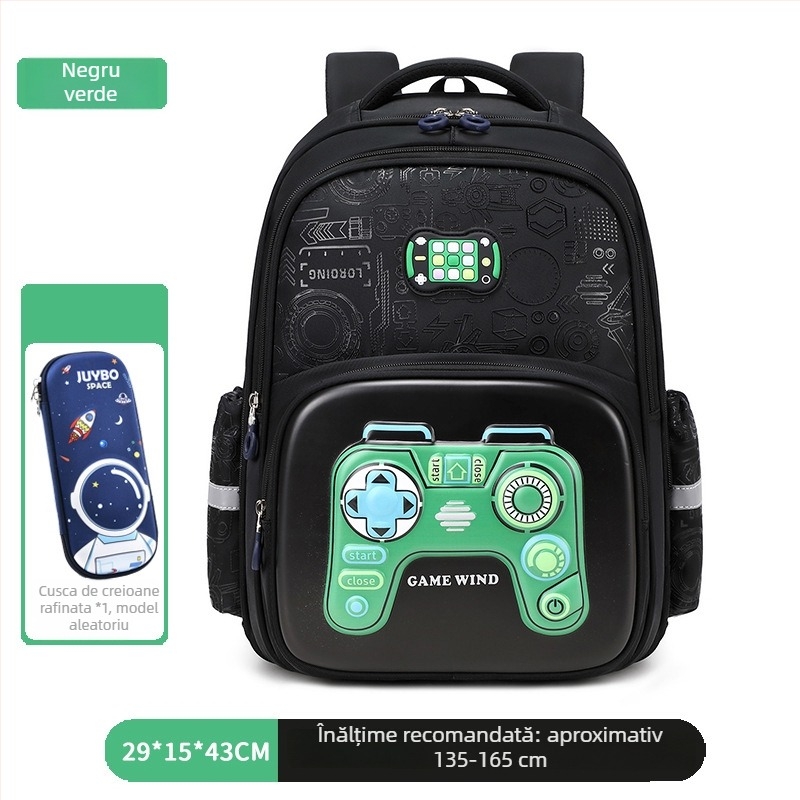 Ghiozdan pentru copii cu capacitate mare, design 3D controler de joc, unisex, material Oxford