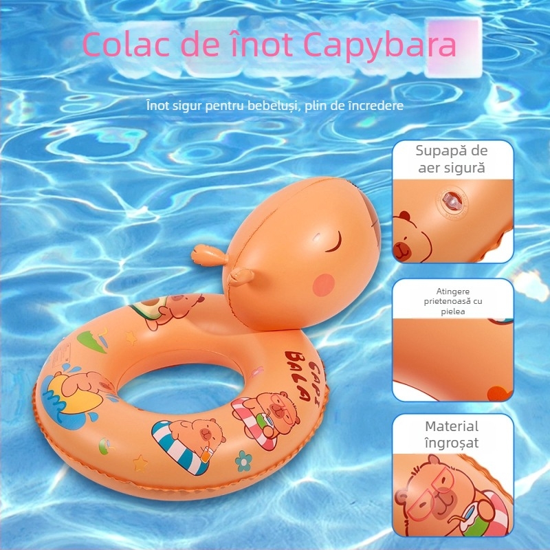 Inel de înot gonflabil pentru copii, cu temă capibara, pentru parcuri acvatice, design desen animat