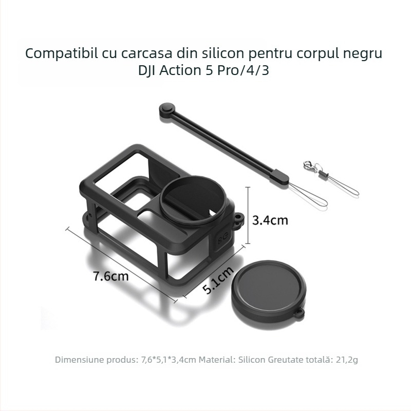 Carcasă din silicon pentru DJI Action 5 Pro/4/3 – protecție anti-cadere, anti-pierdere pentru camere sportive