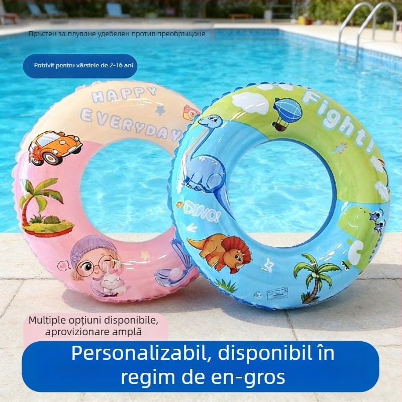 Inel de înot gonflabil cu model cartoon, pentru copii și sugari, gros, design antiînclinare