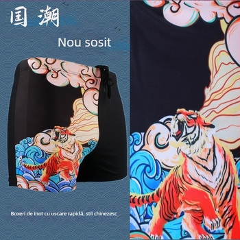Șorturi de baie pentru bărbați în stil chinezesc, uscare rapidă, croială lejeră, respirabile, croială pătrată, scurte, pentru vară
