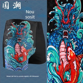 Șorturi de baie pentru bărbați în stil chinezesc, uscare rapidă, croială lejeră, respirabile, croială pătrată, scurte, pentru vară