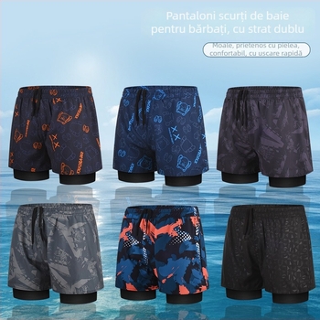 Promise șorturi de baie pentru bărbați cu dublu strat, uscare rapidă, culoare solidă, stil briefs