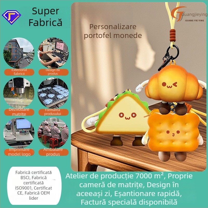 Portofel din silicon pentru monede, model pâine, finisaj epoxidic, închidere cu fermoar