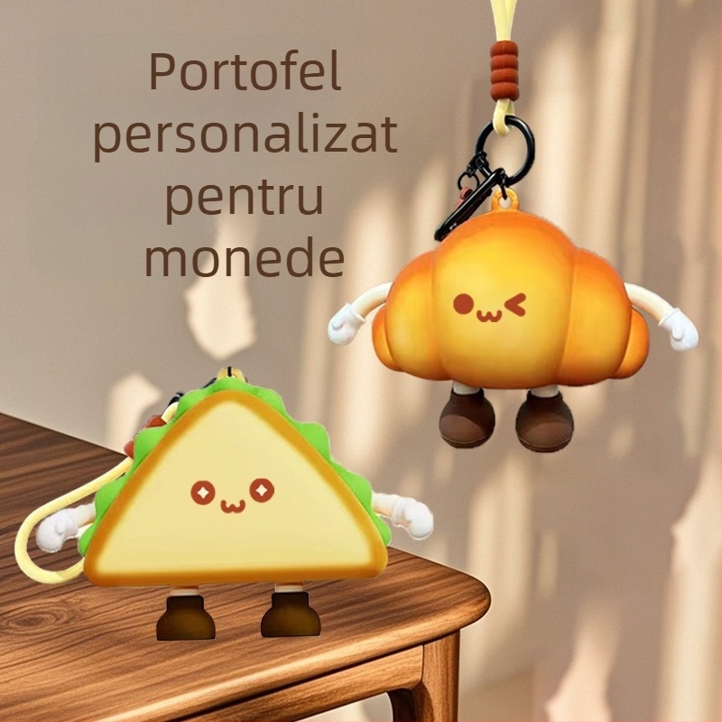Portofel din silicon pentru monede, model pâine, finisaj epoxidic, închidere cu fermoar
