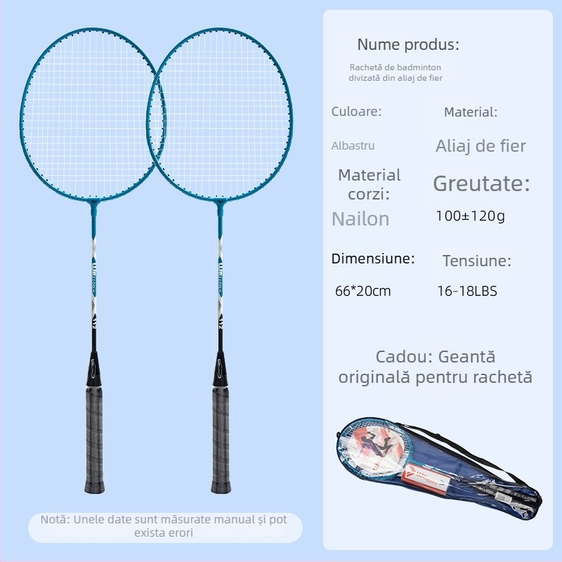 Set de rachete de badminton pentru începători, rachete de antrenament ultra-ușoare din aliaj de fier, set universal de 2 bucăți