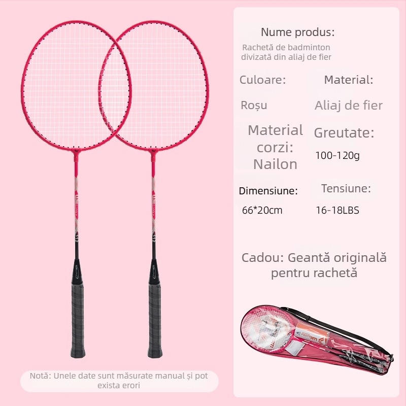 Set de rachete de badminton pentru începători, rachete de antrenament ultra-ușoare din aliaj de fier, set universal de 2 bucăți
