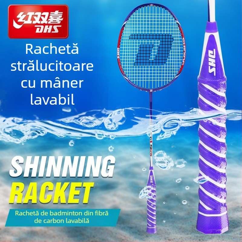 Rachetă de badminton DHS Red Double Happiness seria S6 din fibră de carbon, tip control, ultra-ușoară, durabilă, mâner lavabil