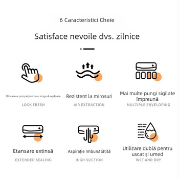 Sistem compact de vid pentru uz casnic, pentru alimente uscate și umede, sigilare automată și păstrarea prospețimii