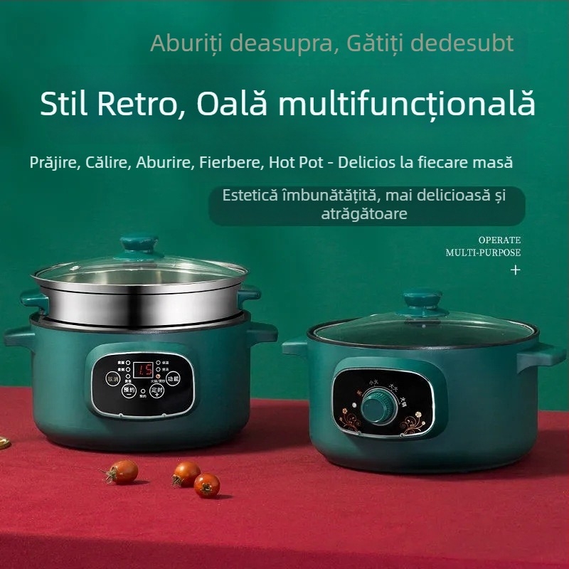 Oală electrică multifuncțională cu abur și prăjit – capacitate 2–3 L, 801–1000 W, corp din plastic